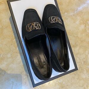 Louis Vuitton black suede heeled loafer with silver hardware size 40